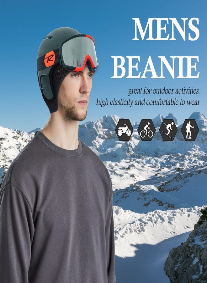 UNNESTAR Winter Beanie Hats for Men Outdoor Stretchy Knit Ski Caps with Earflap Windproof (1, Black) - Image 2
